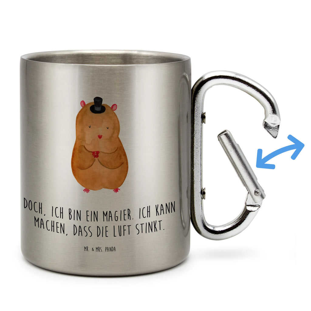 Edelstahlbecher Hamster mit Hut Edelstahltasse, Karabiner, Edelstahlbecher, Outdoor, Camping, Tasse, Becher, Tiermotive, Gute Laune, lustige Sprüche, Tiere, Hamster, Hut, Magier, Zylinder, Zwerghamster, Zauberer