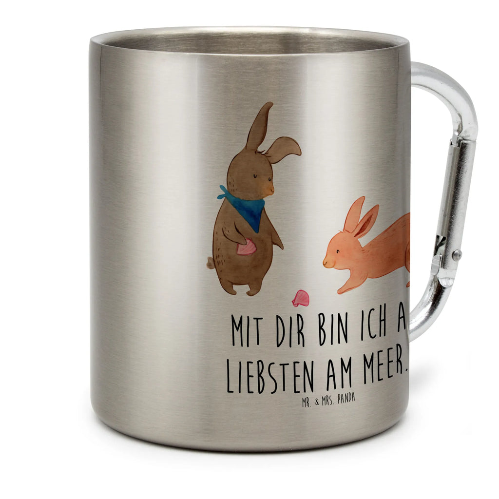 Edelstahlbecher Hasen Muschel Edelstahltasse, Karabiner, Edelstahlbecher, Outdoor, Camping, Tasse, Becher, Familie, Vatertag, Muttertag, Bruder, Schwester, Mama, Papa, Oma, Opa, Hasen, beste Freundin, Freundin, Freundinnen, best friends, BFF, Muscheln sammeln, Muscheln, Meer