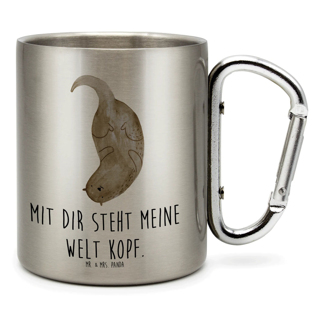 Edelstahlbecher Otter kopfüber Edelstahltasse, Karabiner, Edelstahlbecher, Outdoor, Camping, Tasse, Becher, Otter, Fischotter, Seeotter, Otter Seeotter See Otter