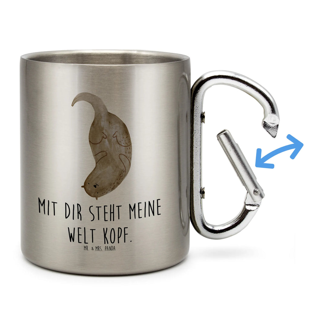 Edelstahlbecher Otter kopfüber Edelstahltasse, Karabiner, Edelstahlbecher, Outdoor, Camping, Tasse, Becher, Otter, Fischotter, Seeotter, Otter Seeotter See Otter