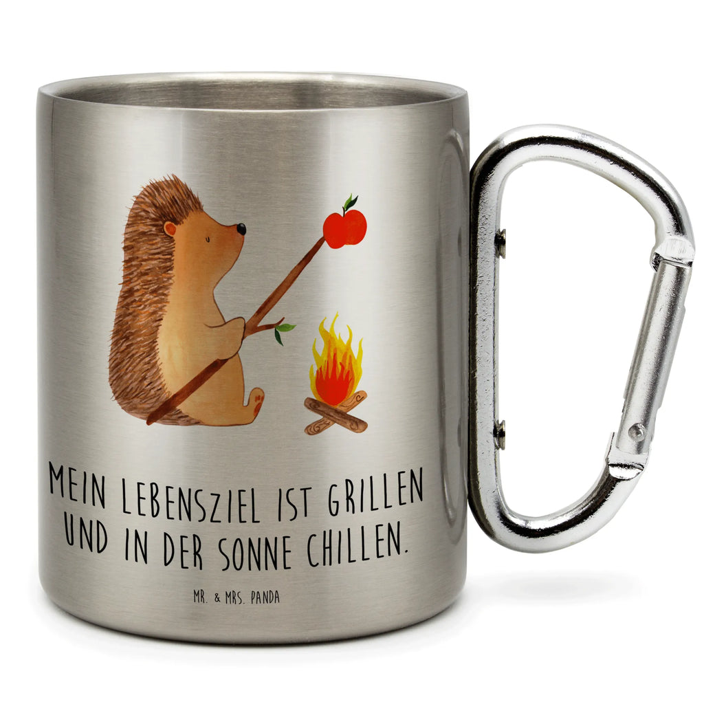 Edelstahlbecher Igel grillt Edelstahltasse, Karabiner, Edelstahlbecher, Outdoor, Camping, Tasse, Becher, Tiermotive, Gute Laune, lustige Sprüche, Tiere, Igel, Grillen, Ziele, Motivation, arbeitslos, Sinn des Lebens, Spruch