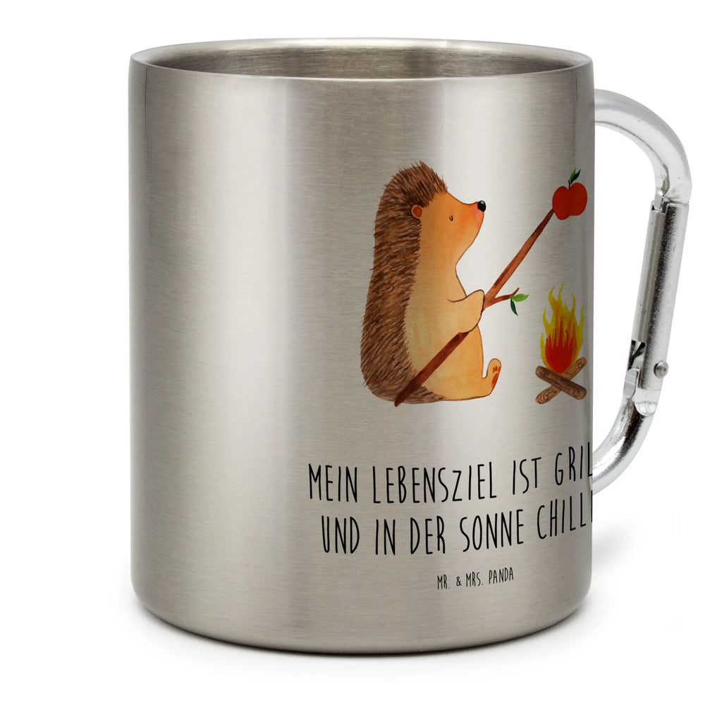 Edelstahlbecher Igel grillt Edelstahltasse, Karabiner, Edelstahlbecher, Outdoor, Camping, Tasse, Becher, Tiermotive, Gute Laune, lustige Sprüche, Tiere, Igel, Grillen, Ziele, Motivation, arbeitslos, Sinn des Lebens, Spruch