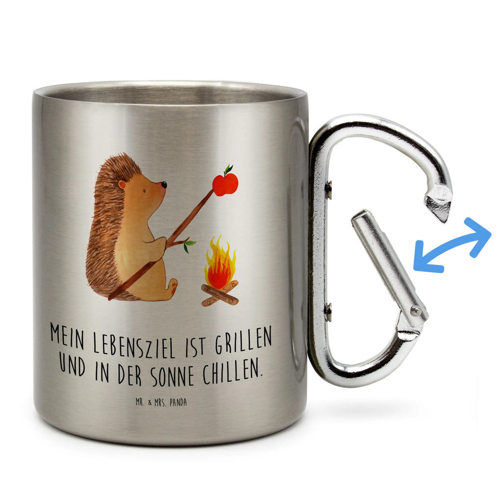 Edelstahlbecher Igel grillt Edelstahltasse, Karabiner, Edelstahlbecher, Outdoor, Camping, Tasse, Becher, Tiermotive, Gute Laune, lustige Sprüche, Tiere, Igel, Grillen, Ziele, Motivation, arbeitslos, Sinn des Lebens, Spruch