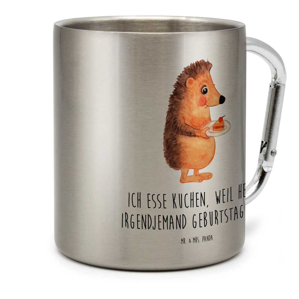 Edelstahlbecher Igel mit Kuchenstück Edelstahltasse, Karabiner, Edelstahlbecher, Outdoor, Camping, Tasse, Becher, Tiermotive, Gute Laune, lustige Sprüche, Tiere, Igel, Essen Spruch, Kuchen, Backen Geschenk, Kuchen backen, Einladung Party, Geburtstagskuchen, Torte