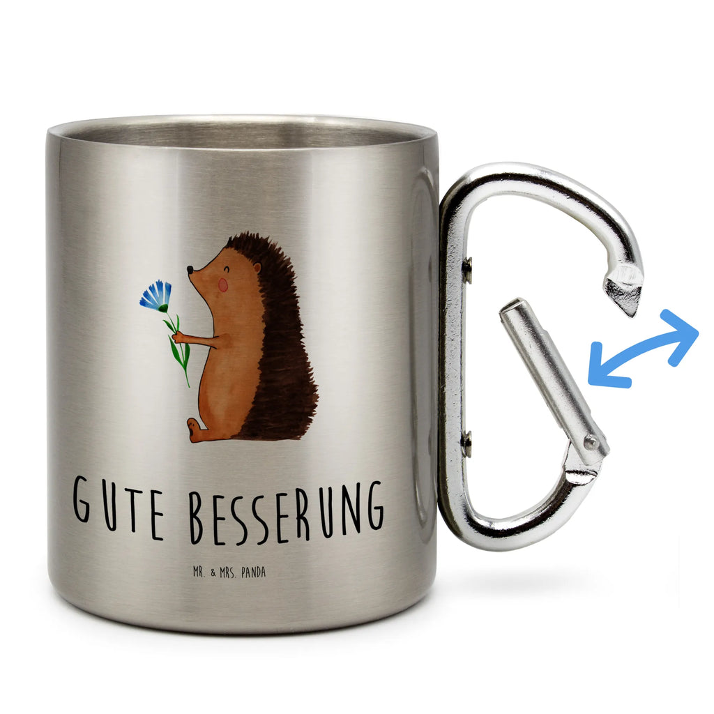 Edelstahlbecher Igel mit Blume Edelstahltasse, Karabiner, Edelstahlbecher, Outdoor, Camping, Tasse, Becher, Tiermotive, Gute Laune, lustige Sprüche, Tiere, Igel, Gute Besserung, Genesungswünsche, Krankheit, Krankenhaus, krank, Besuch