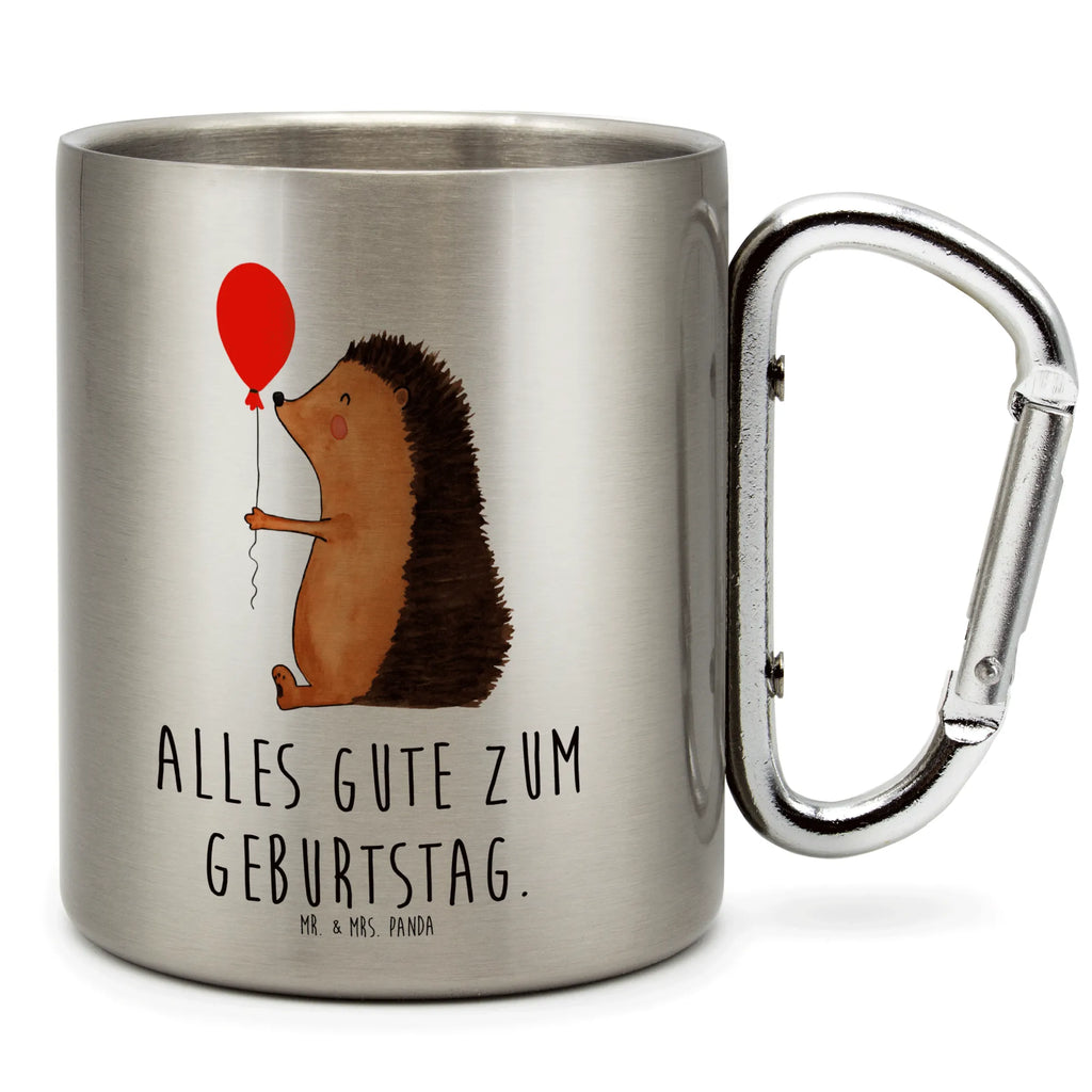 Edelstahlbecher Igel mit Luftballon Edelstahltasse, Karabiner, Edelstahlbecher, Outdoor, Camping, Tasse, Becher, Tiermotive, Gute Laune, lustige Sprüche, Tiere, Igel, Geburtstag, Herzlichen Glückwunsch, Glückwunsch, Geburtstagskind, Ballon, Happy Birthday