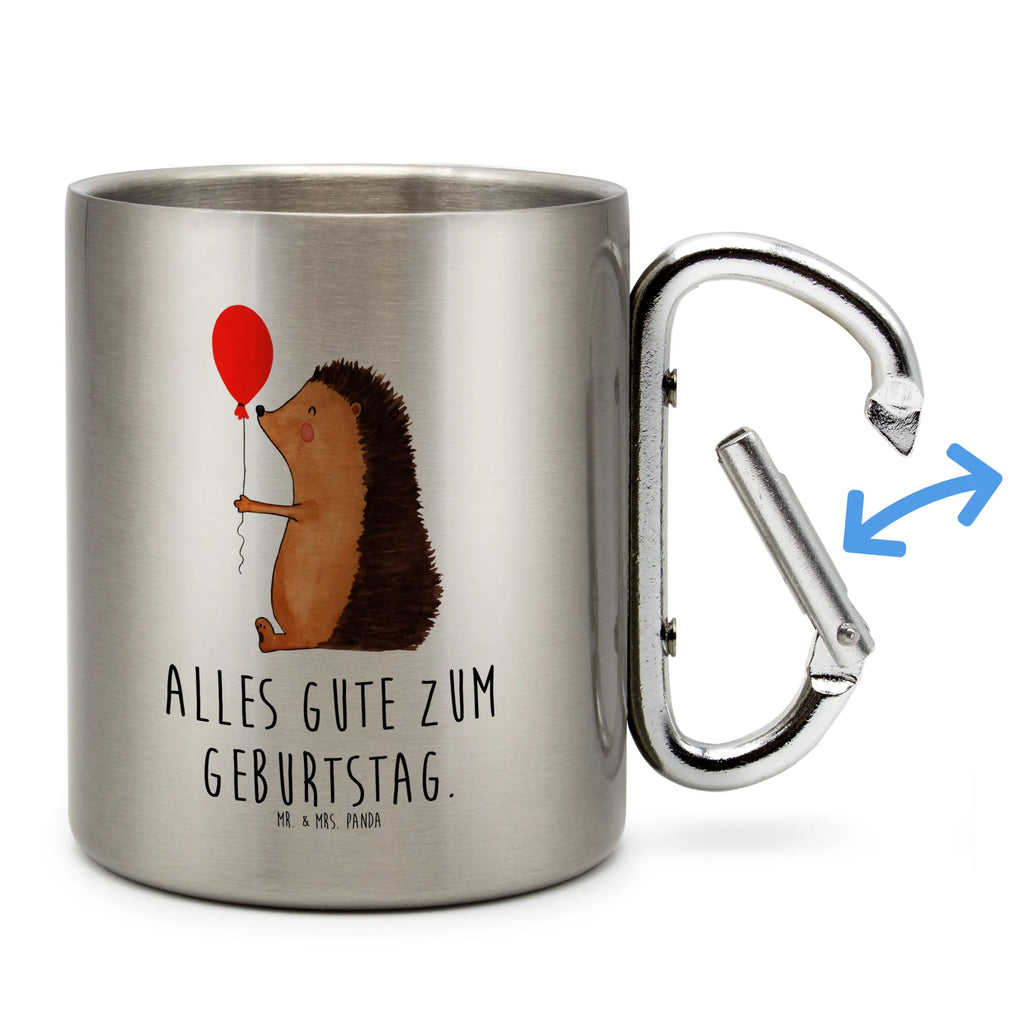 Edelstahlbecher Igel mit Luftballon Edelstahltasse, Karabiner, Edelstahlbecher, Outdoor, Camping, Tasse, Becher, Tiermotive, Gute Laune, lustige Sprüche, Tiere, Igel, Geburtstag, Herzlichen Glückwunsch, Glückwunsch, Geburtstagskind, Ballon, Happy Birthday