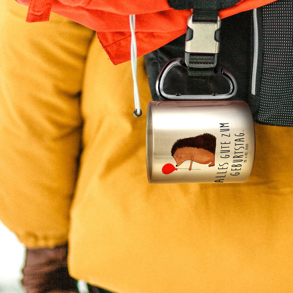 Edelstahlbecher Igel mit Luftballon Edelstahltasse, Karabiner, Edelstahlbecher, Outdoor, Camping, Tasse, Becher, Tiermotive, Gute Laune, lustige Sprüche, Tiere, Igel, Geburtstag, Herzlichen Glückwunsch, Glückwunsch, Geburtstagskind, Ballon, Happy Birthday