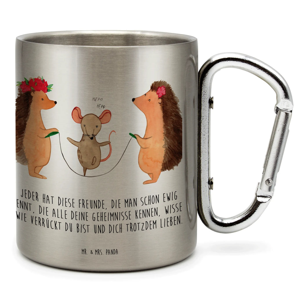 Edelstahlbecher Igel Seilhüpfen Edelstahltasse, Karabiner, Edelstahlbecher, Outdoor, Camping, Tasse, Becher, Tiermotive, Gute Laune, lustige Sprüche, Tiere, Igel, Maus, Seilspringen, Seilhüpfen, Kinder, Kindergarten