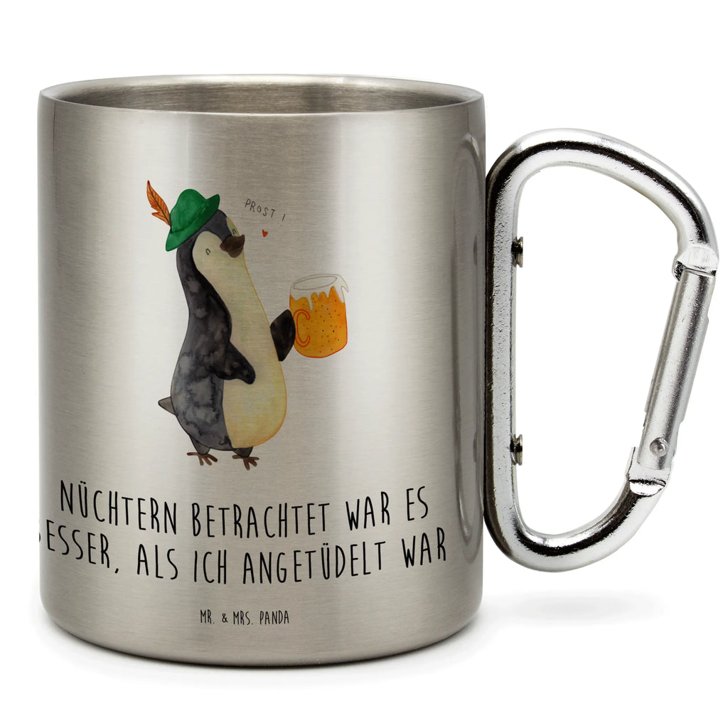 Edelstahlbecher Pinguin Bier Edelstahltasse, Karabiner, Edelstahlbecher, Outdoor, Camping, Tasse, Becher, Pinguin, Pinguine, Bier, Oktoberfest