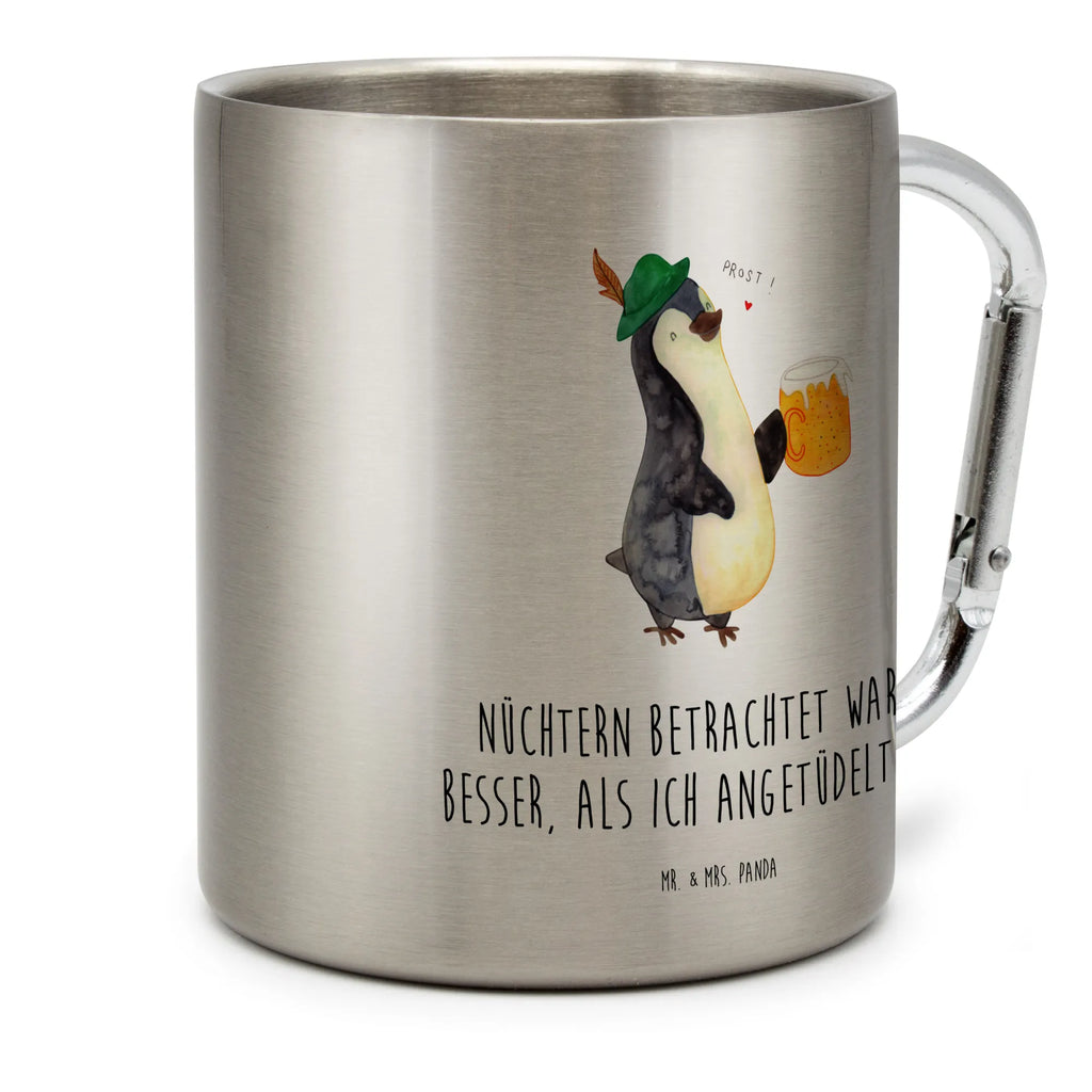 Edelstahlbecher Pinguin Bier Edelstahltasse, Karabiner, Edelstahlbecher, Outdoor, Camping, Tasse, Becher, Pinguin, Pinguine, Bier, Oktoberfest