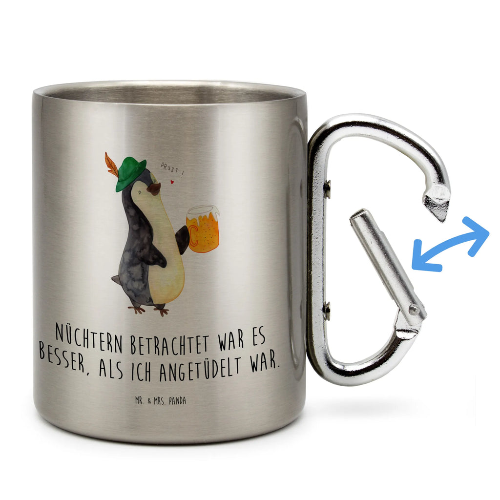 Edelstahlbecher Pinguin Bier Edelstahltasse, Karabiner, Edelstahlbecher, Outdoor, Camping, Tasse, Becher, Pinguin, Pinguine, Bier, Oktoberfest