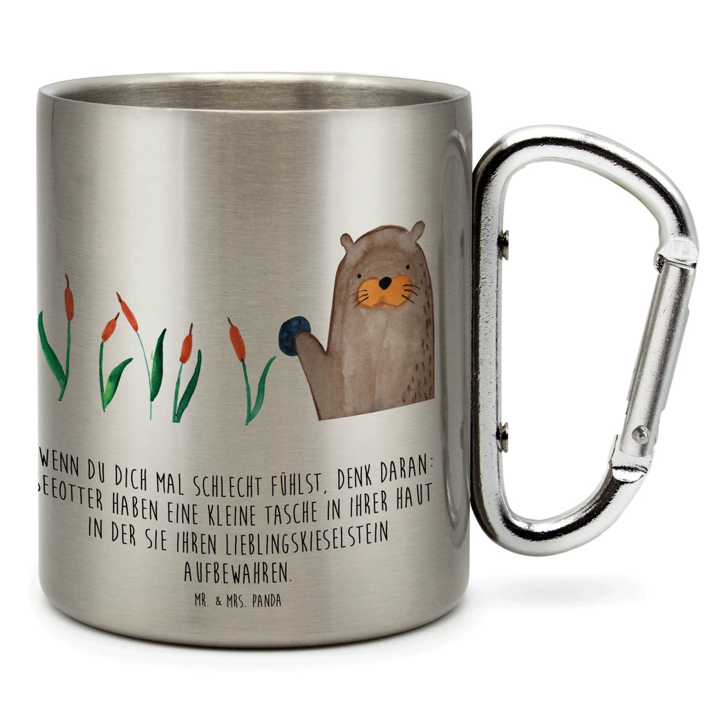 Edelstahlbecher Otter mit Stein Edelstahltasse, Karabiner, Edelstahlbecher, Outdoor, Camping, Tasse, Becher, Otter, Fischotter, Seeotter, Otter Seeotter See Otter