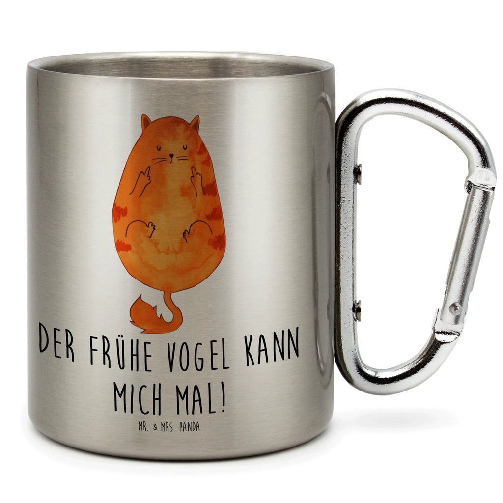 Edelstahlbecher Katze Frühaufsteher Edelstahltasse, Karabiner, Edelstahlbecher, Outdoor, Camping, Tasse, Becher, Katze, Katzenmotiv, Katzenfan, Katzendeko, Katzenfreund, Katzenliebhaber, Katzenprodukte, Katzenartikel, Katzenaccessoires, Katzensouvenirs, Katzenliebhaberprodukte, Katzenmotive, Der frühe Vogel kann mich mal, Morgenmuffel, Frühaufsteher, Kaffee, Katzen, Kater, Mietze