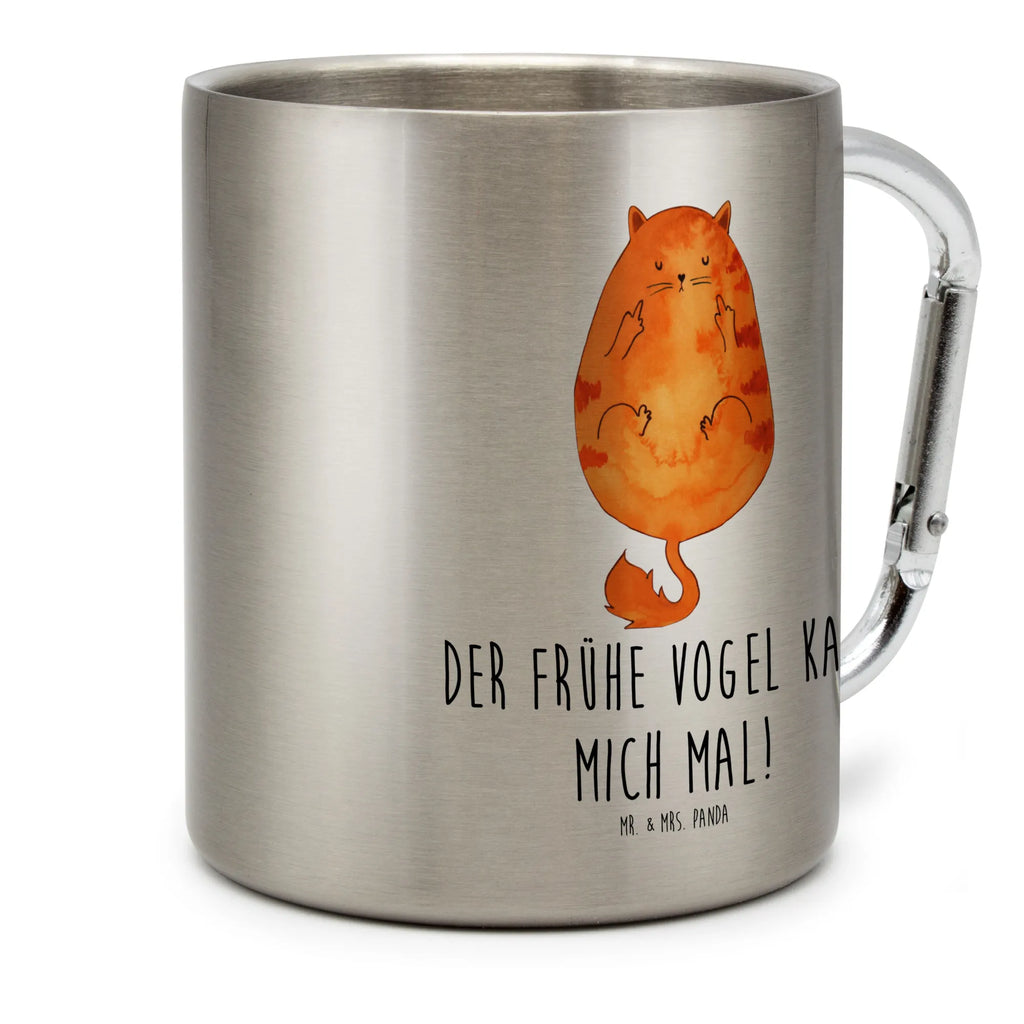 Edelstahlbecher Katze Frühaufsteher Edelstahltasse, Karabiner, Edelstahlbecher, Outdoor, Camping, Tasse, Becher, Katze, Katzenmotiv, Katzenfan, Katzendeko, Katzenfreund, Katzenliebhaber, Katzenprodukte, Katzenartikel, Katzenaccessoires, Katzensouvenirs, Katzenliebhaberprodukte, Katzenmotive, Der frühe Vogel kann mich mal, Morgenmuffel, Frühaufsteher, Kaffee, Katzen, Kater, Mietze