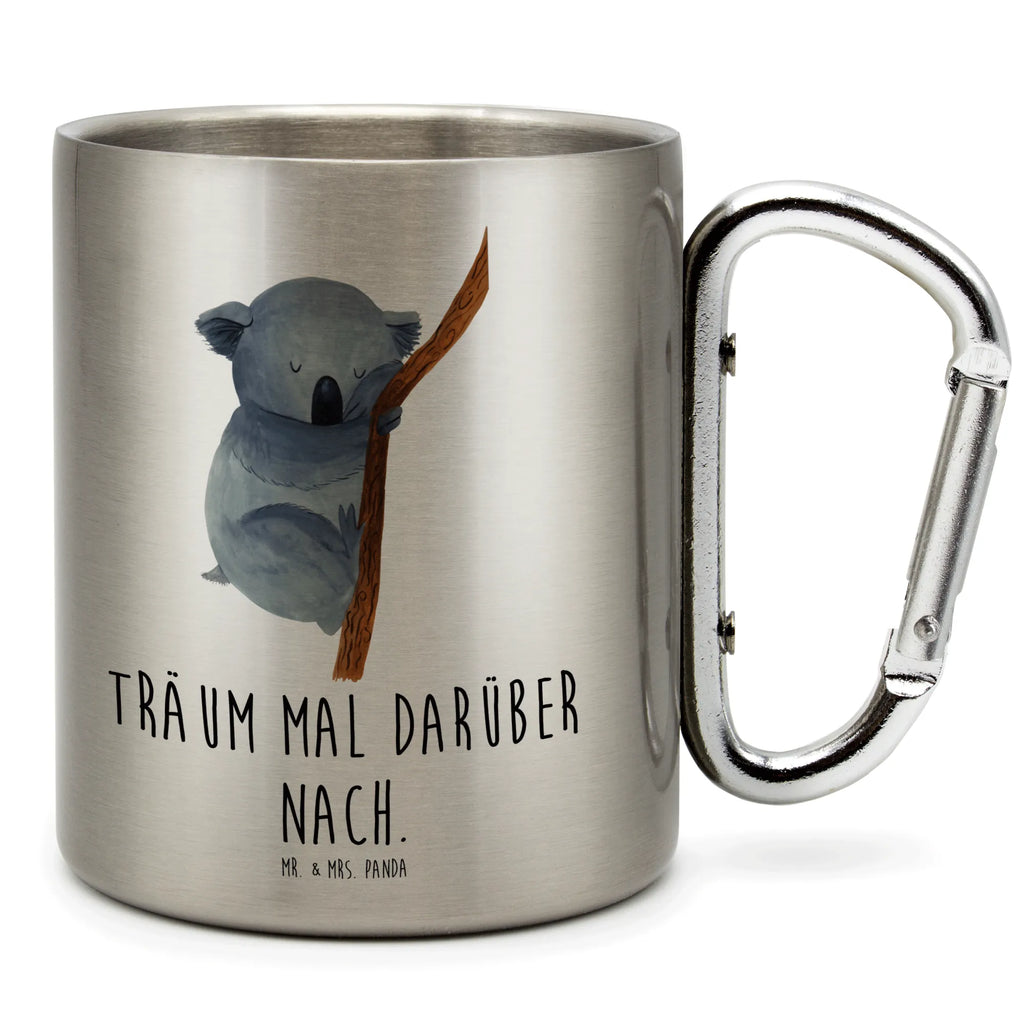 Edelstahlbecher Koalabär Edelstahltasse, Karabiner, Edelstahlbecher, Outdoor, Camping, Tasse, Becher, Tiermotive, Gute Laune, lustige Sprüche, Tiere, Koala, träumen, Traum, schlafen, Schlafzimmer, Traumland, Bär, Koalabär