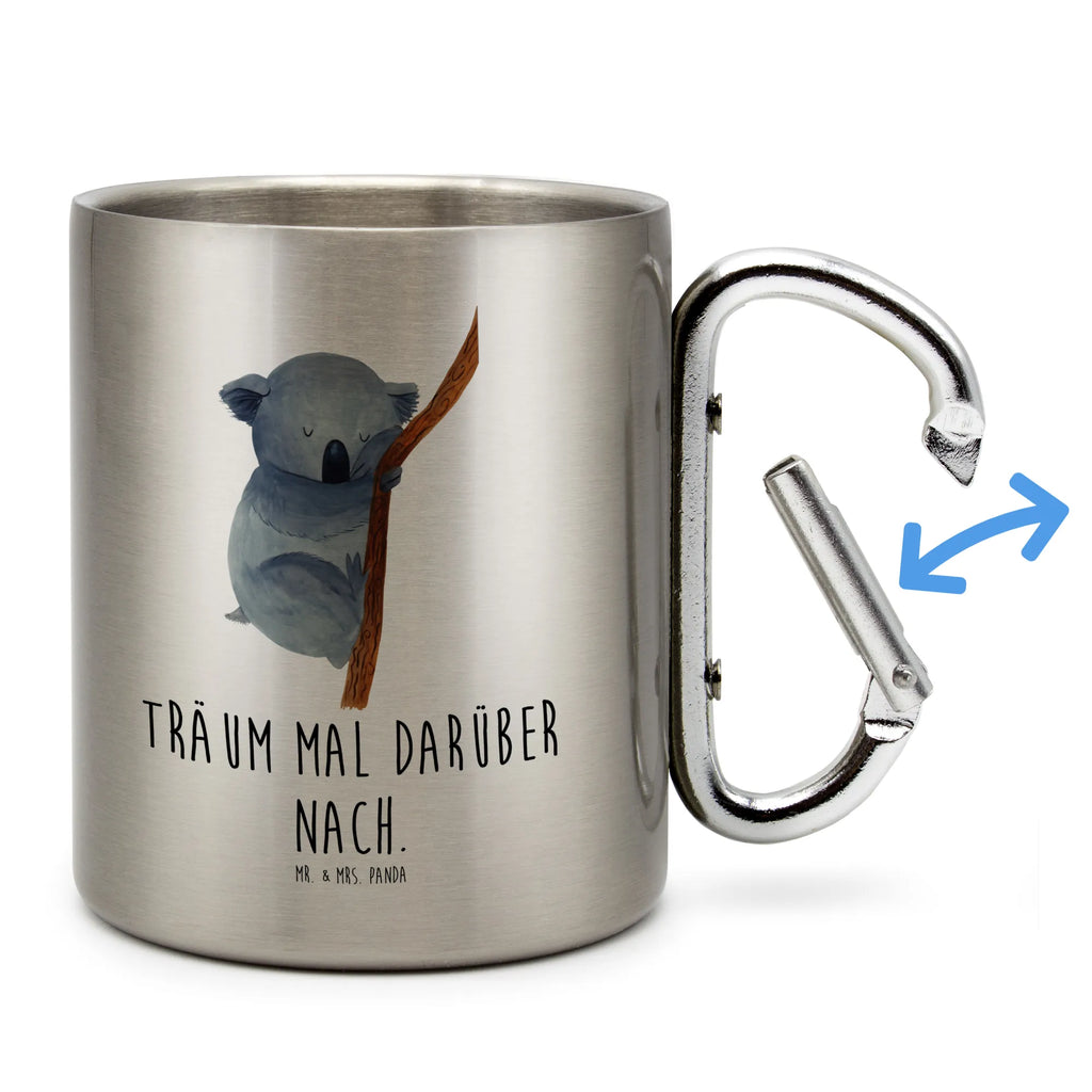 Edelstahlbecher Koalabär Edelstahltasse, Karabiner, Edelstahlbecher, Outdoor, Camping, Tasse, Becher, Tiermotive, Gute Laune, lustige Sprüche, Tiere, Koala, träumen, Traum, schlafen, Schlafzimmer, Traumland, Bär, Koalabär