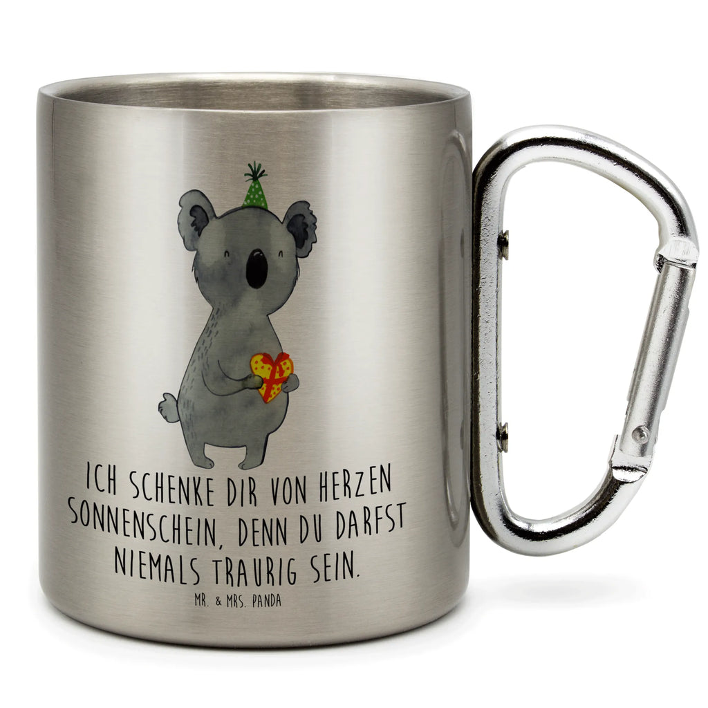 Edelstahlbecher Koala Geschenk Edelstahltasse, Karabiner, Edelstahlbecher, Outdoor, Camping, Tasse, Becher, Koala, Koalabär, Geschenk, Geburtstag, Party