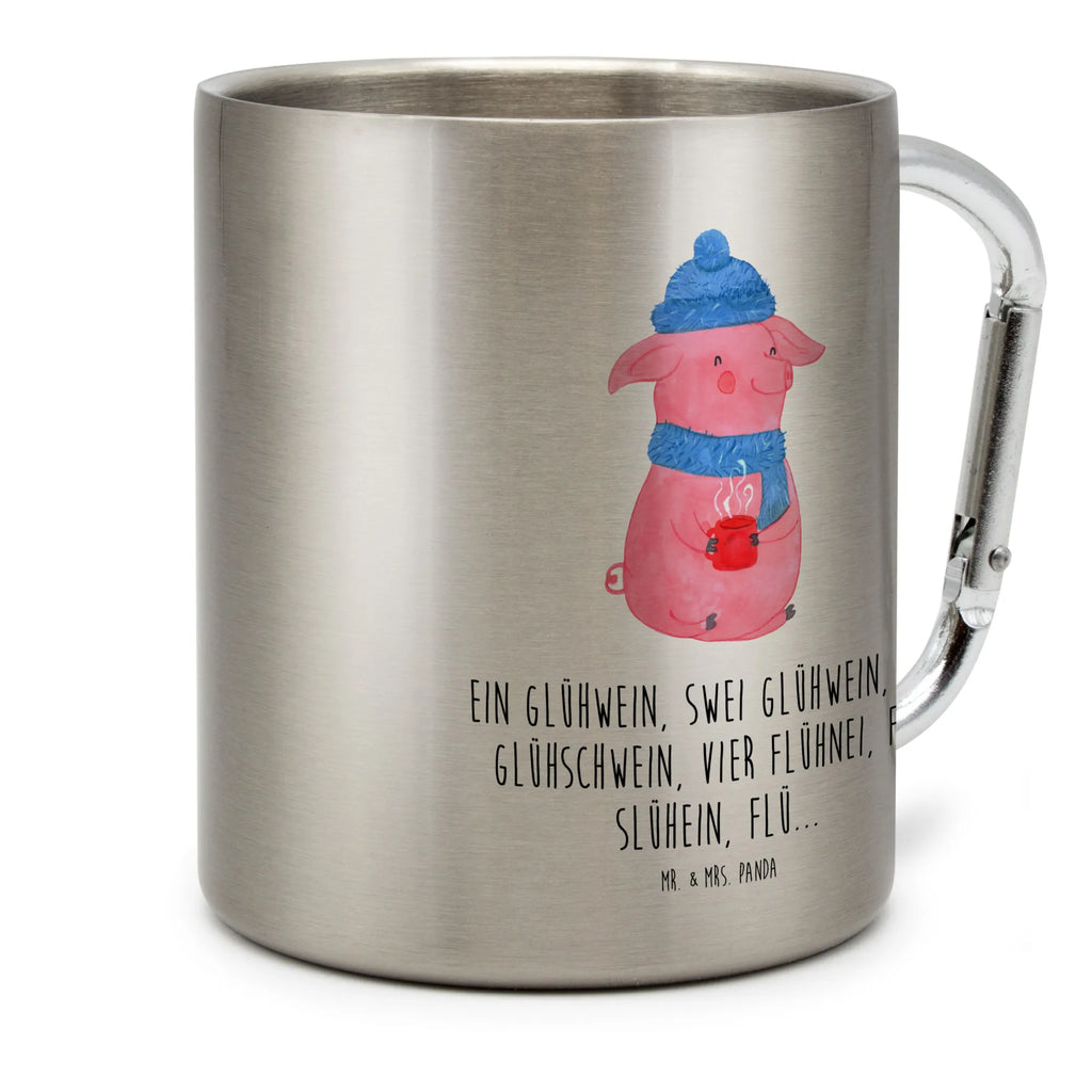 Edelstahlbecher Lallelndes Glühschwein Edelstahltasse, Karabiner, Edelstahlbecher, Outdoor, Camping, Tasse, Becher, Winter, Weihnachten, Weihnachtsdeko, Nikolaus, Advent, Heiligabend, Wintermotiv, Glühwein, Betrunken, Weihnachtsmarkt, Spruch