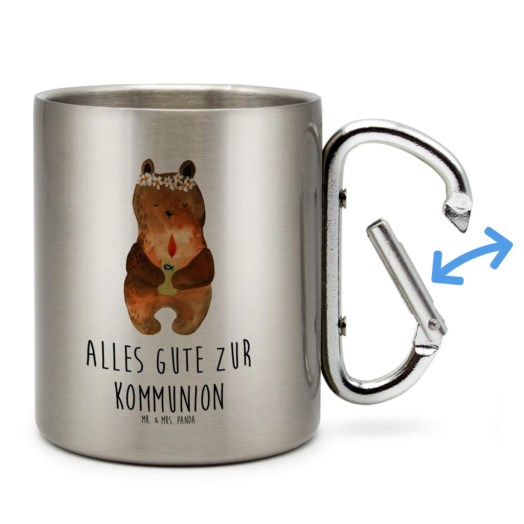 Edelstahlbecher Kommunion-Bär Edelstahltasse, Karabiner, Edelstahlbecher, Outdoor, Camping, Tasse, Becher, Bär, Teddy, Teddybär, Kommunion, Gottes Segen, Taufkerze, katholisch