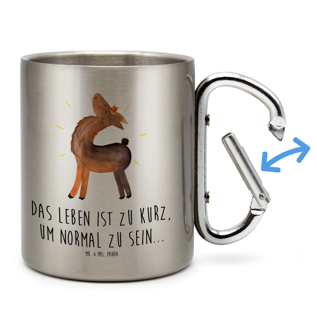 Edelstahlbecher Lama stolz Edelstahltasse, Karabiner, Edelstahlbecher, Outdoor, Camping, Tasse, Becher, Lama, Alpaka, Lamas, Außenseiter, Anders, Neustart, stolz, Hippie, Freundin, Freundinnen, beste Freundin, Kumpel, Familie, Family