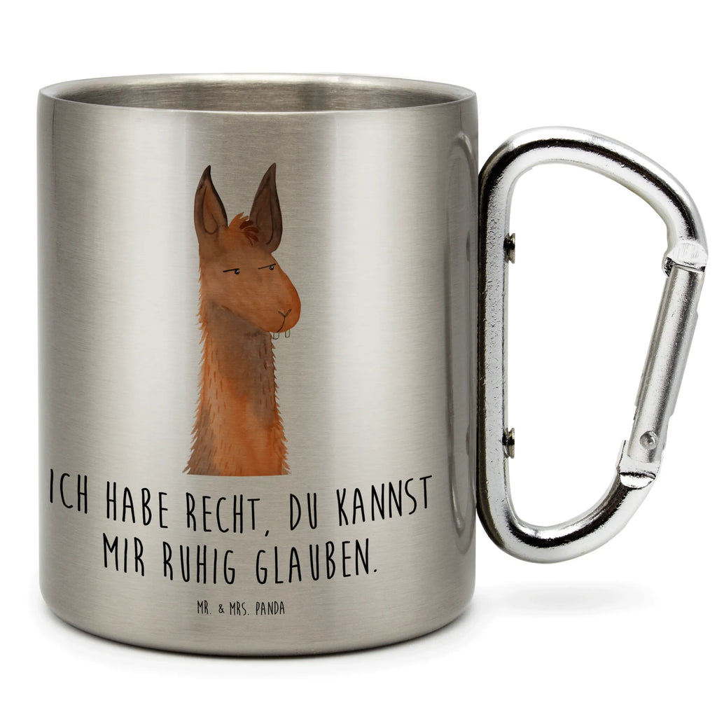 Edelstahlbecher Lamakopf genervt Edelstahltasse, Karabiner, Edelstahlbecher, Outdoor, Camping, Tasse, Becher, Lama, Alpaka, Lamas, Recht haben, genervt sein, Freundin, beste Freundin, Partnerin, Büro, Büroalltag, Chef, Chefin, Azubi