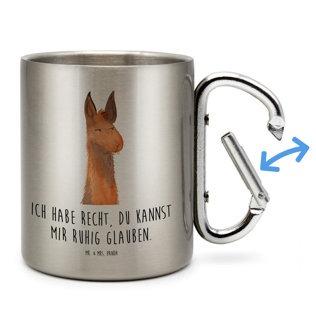 Edelstahlbecher Lamakopf genervt Edelstahltasse, Karabiner, Edelstahlbecher, Outdoor, Camping, Tasse, Becher, Lama, Alpaka, Lamas, Recht haben, genervt sein, Freundin, beste Freundin, Partnerin, Büro, Büroalltag, Chef, Chefin, Azubi