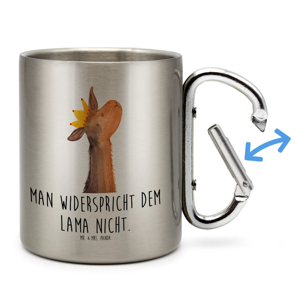 Edelstahlbecher Lamakopf König Edelstahltasse, Karabiner, Edelstahlbecher, Outdoor, Camping, Tasse, Becher, Lama, Alpaka, Lamas, König, Königin, Freundin, Mama, Papa, Büro Kollege, Kollegin, Chef, Vorgesetzter, Abi, Abitur