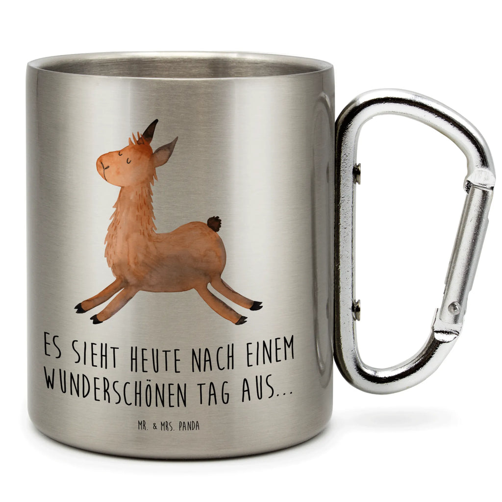 Edelstahlbecher Lama springend Edelstahltasse, Karabiner, Edelstahlbecher, Outdoor, Camping, Tasse, Becher, Lama, Alpaka, Lamas, Lieblingstag, Happy day, fröhlich, Glück, Freundin, Liebeskummer, Neustart, guten Morgen, Start, Prüfung, Abitur