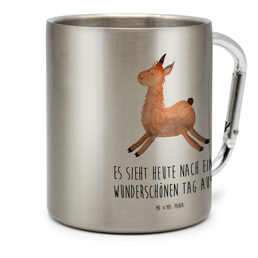 Edelstahlbecher Lama springend Edelstahltasse, Karabiner, Edelstahlbecher, Outdoor, Camping, Tasse, Becher, Lama, Alpaka, Lamas, Lieblingstag, Happy day, fröhlich, Glück, Freundin, Liebeskummer, Neustart, guten Morgen, Start, Prüfung, Abitur