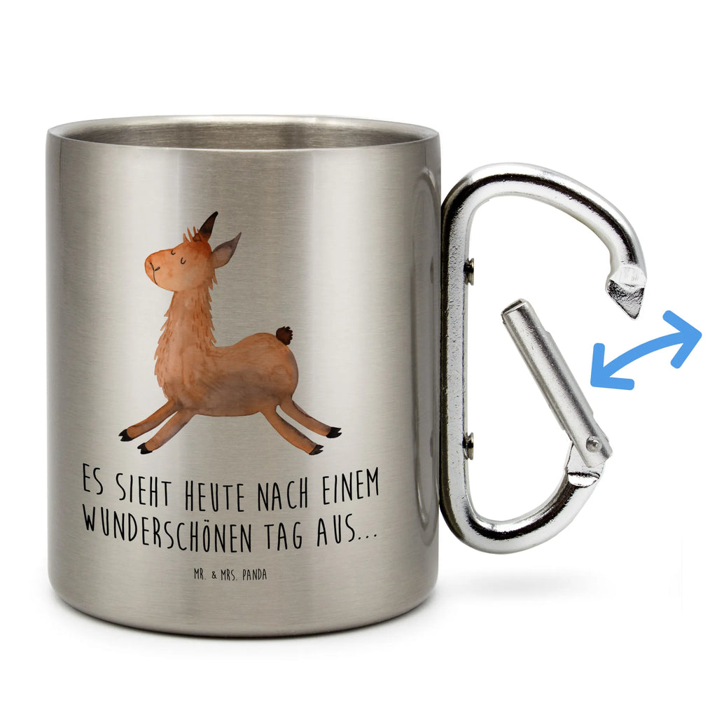 Edelstahlbecher Lama springend Edelstahltasse, Karabiner, Edelstahlbecher, Outdoor, Camping, Tasse, Becher, Lama, Alpaka, Lamas, Lieblingstag, Happy day, fröhlich, Glück, Freundin, Liebeskummer, Neustart, guten Morgen, Start, Prüfung, Abitur