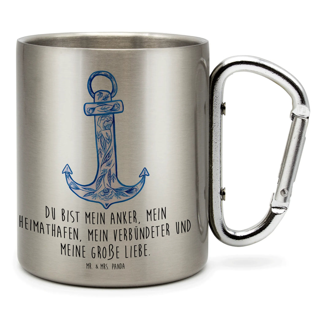 Edelstahlbecher Anker Blau Edelstahltasse, Karabiner, Edelstahlbecher, Outdoor, Camping, Tasse, Becher, Tiermotive, Gute Laune, lustige Sprüche, Tiere