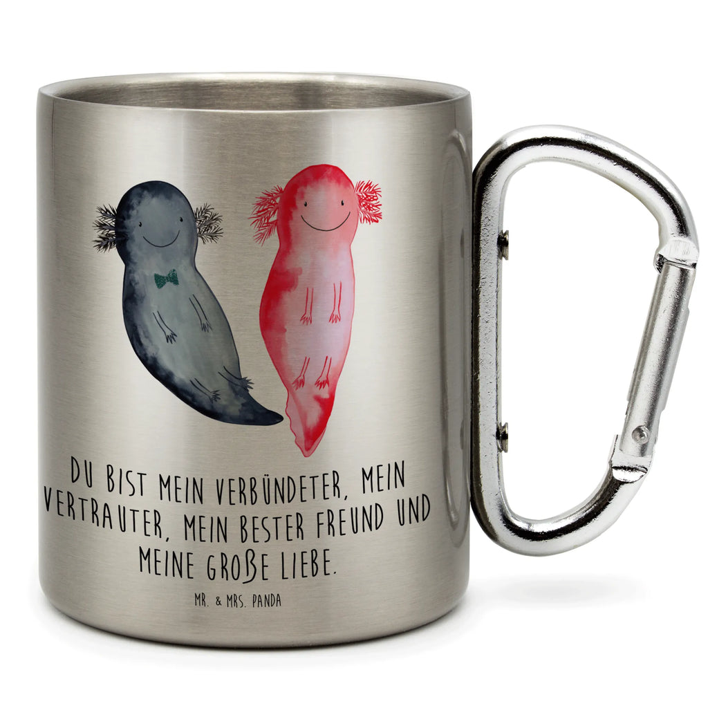 Edelstahlbecher Axolotl Axel+Lotte Edelstahltasse, Karabiner, Edelstahlbecher, Outdoor, Camping, Tasse, Becher, Axolotl, Molch, Axolot, Schwanzlurch, Lurch, Lurche, Liebe, große Liebe, Liebesbeweis, Freund, Verlobter, Ehemann, Jahrestag, Valentinstag