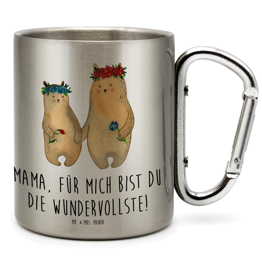 Edelstahlbecher Bären mit Blumenkranz Edelstahltasse, Karabiner, Edelstahlbecher, Outdoor, Camping, Tasse, Becher, Familie, Vatertag, Muttertag, Bruder, Schwester, Mama, Papa, Oma, Opa, Bär, Bären, Mutter, Mutti, Mami, Lieblingsmensch, Lieblingsmama, beste Mutter, weltbeste Mama, Geschenk Mama. Muttertag, Tochter, Kind, Kinder, Töchter, Family, Vorbild