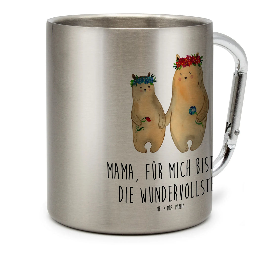 Edelstahlbecher Bären mit Blumenkranz Edelstahltasse, Karabiner, Edelstahlbecher, Outdoor, Camping, Tasse, Becher, Familie, Vatertag, Muttertag, Bruder, Schwester, Mama, Papa, Oma, Opa, Bär, Bären, Mutter, Mutti, Mami, Lieblingsmensch, Lieblingsmama, beste Mutter, weltbeste Mama, Geschenk Mama. Muttertag, Tochter, Kind, Kinder, Töchter, Family, Vorbild