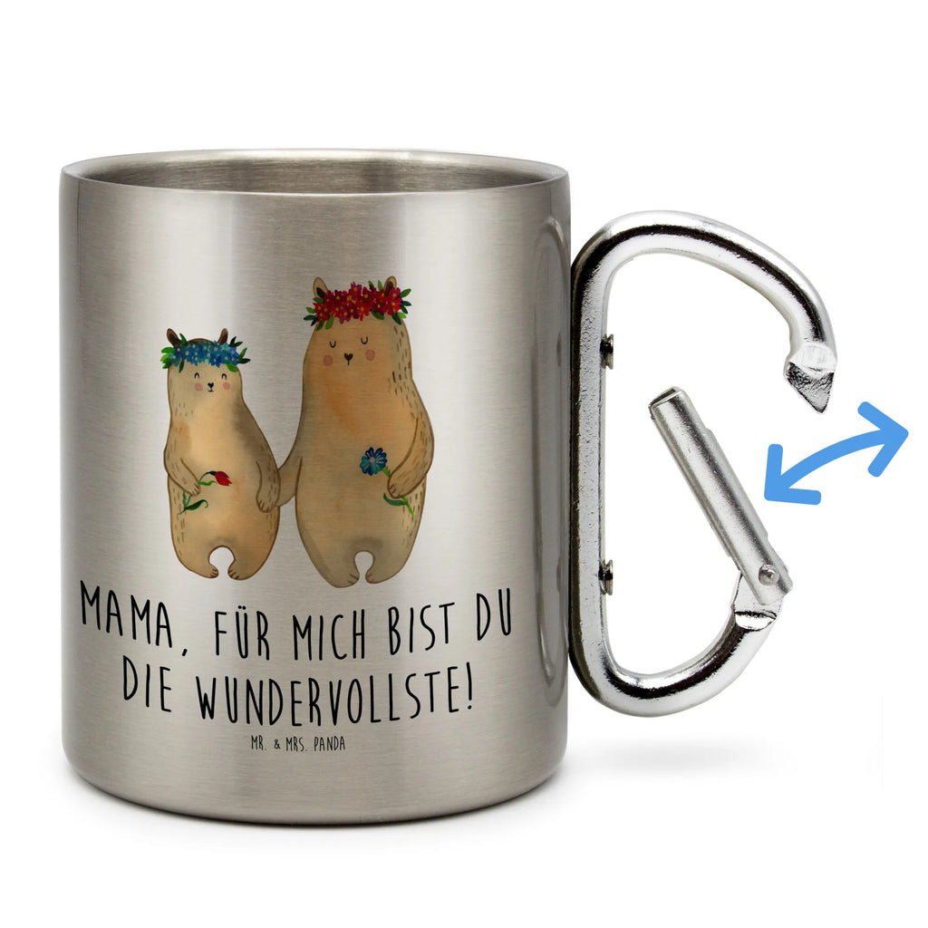 Edelstahlbecher Bären mit Blumenkranz Edelstahltasse, Karabiner, Edelstahlbecher, Outdoor, Camping, Tasse, Becher, Familie, Vatertag, Muttertag, Bruder, Schwester, Mama, Papa, Oma, Opa, Bär, Bären, Mutter, Mutti, Mami, Lieblingsmensch, Lieblingsmama, beste Mutter, weltbeste Mama, Geschenk Mama. Muttertag, Tochter, Kind, Kinder, Töchter, Family, Vorbild