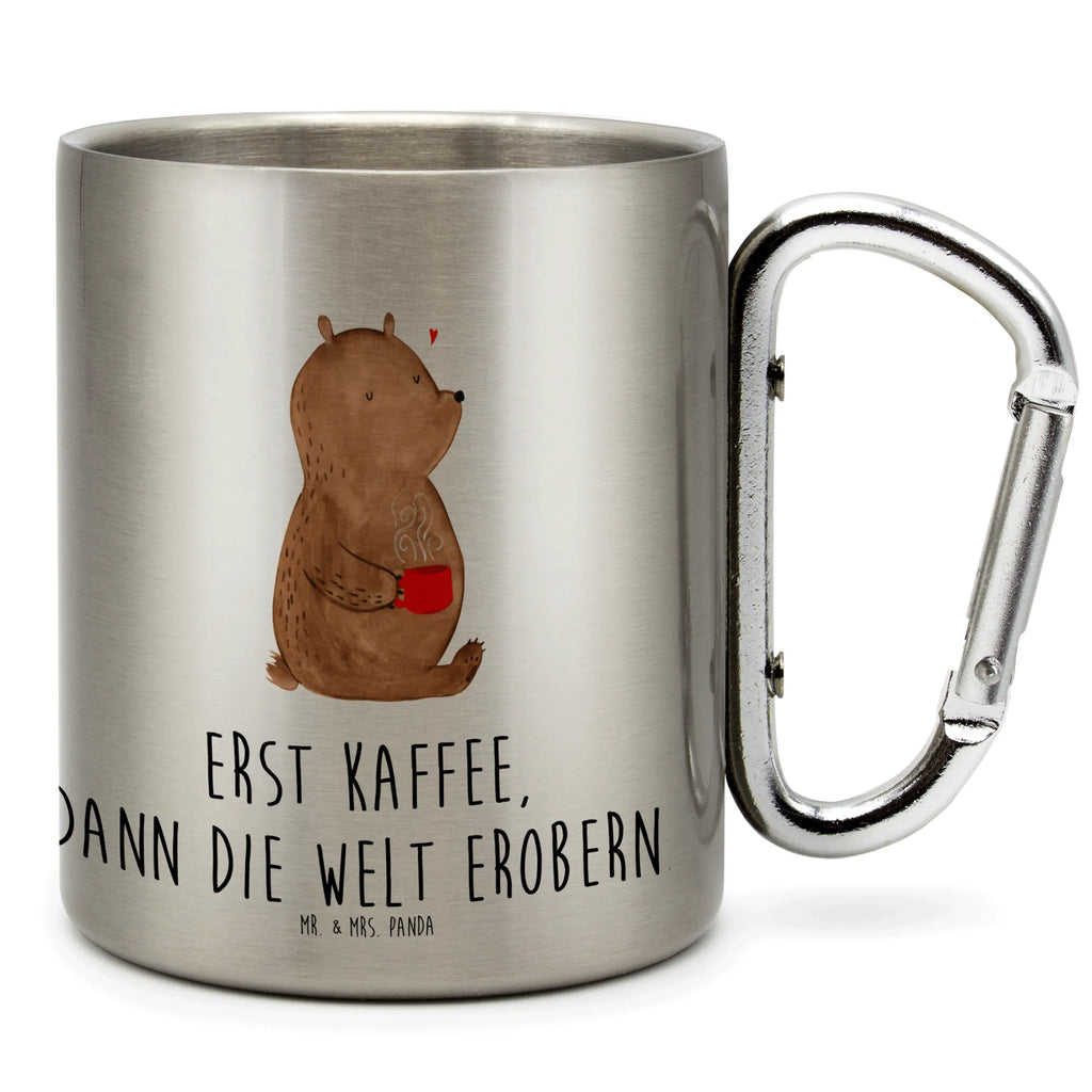 Edelstahlbecher Bär Kaffee Edelstahltasse, Karabiner, Edelstahlbecher, Outdoor, Camping, Tasse, Becher, Bär, Teddy, Teddybär, Kaffee, Coffee, Bären, guten Morgen, Morgenroutine, Welt erobern, Welt retten, Motivation