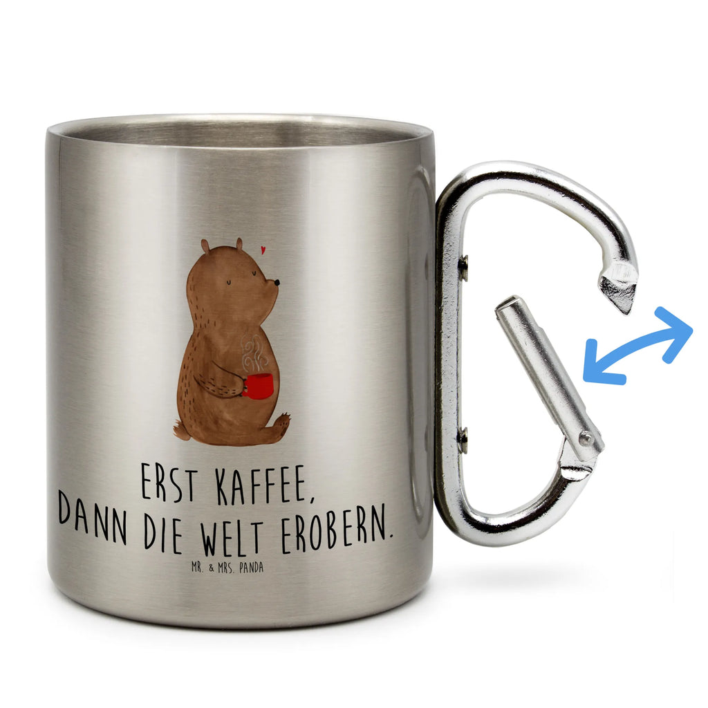 Edelstahlbecher Bär Kaffee Edelstahltasse, Karabiner, Edelstahlbecher, Outdoor, Camping, Tasse, Becher, Bär, Teddy, Teddybär, Kaffee, Coffee, Bären, guten Morgen, Morgenroutine, Welt erobern, Welt retten, Motivation