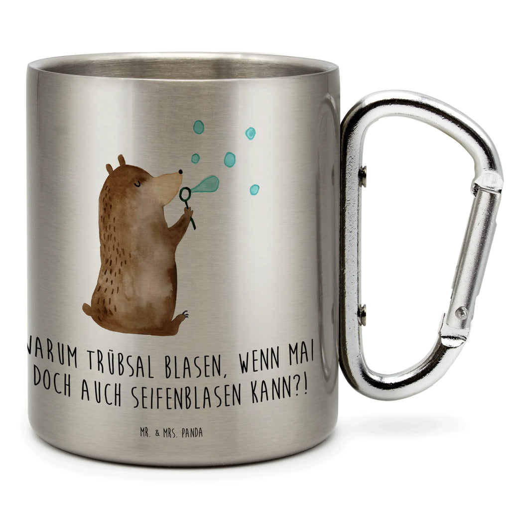 Edelstahlbecher Bär Seifenblasen Edelstahltasse, Karabiner, Edelstahlbecher, Outdoor, Camping, Tasse, Becher, Bär, Teddy, Teddybär, Seifenblasen Bär Lustig Sein Glücklich Traurig Happy