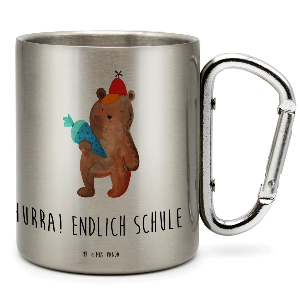 Edelstahlbecher Bär mit Schultüte Edelstahltasse, Karabiner, Edelstahlbecher, Outdoor, Camping, Tasse, Becher, Bär, Teddy, Teddybär, Bär Motiv, Schultüte, Erster Schultag Geschenk, Einschulung Geschenk, Schule Geschenk, Grundschule, Schulanfang, Schulbeginn