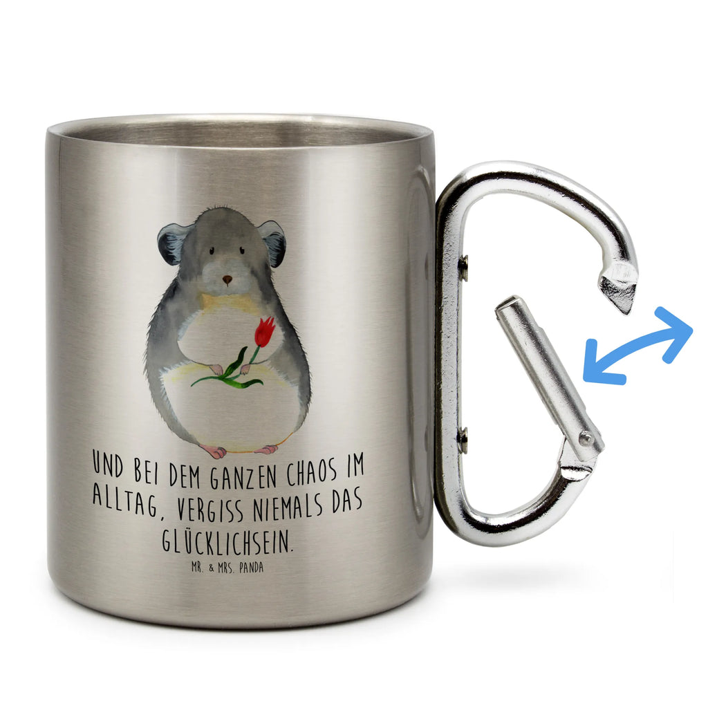 Edelstahlbecher Chinchilla mit Blume Edelstahltasse, Karabiner, Edelstahlbecher, Outdoor, Camping, Tasse, Becher, Tiermotive, Gute Laune, lustige Sprüche, Tiere, Chinchilla, Chinchillas, Liebeskummer, Kummer, Depressionen, traurig sein, Chaos, Glücklichsein, Büro, Büroalltag