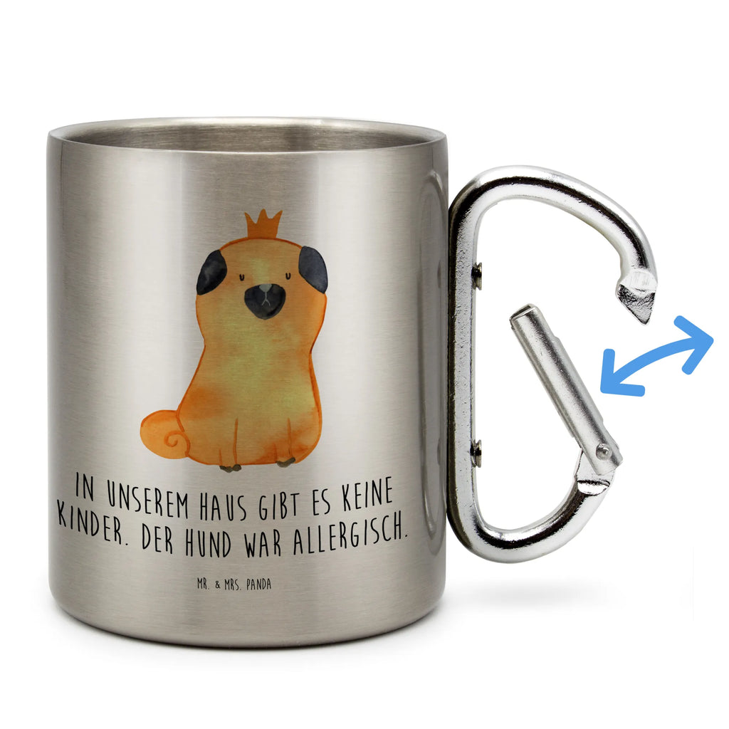 Edelstahlbecher Mops Krone Edelstahltasse, Karabiner, Edelstahlbecher, Outdoor, Camping, Tasse, Becher, Hund, Hundemotiv, Haustier, Hunderasse, Tierliebhaber, Hundebesitzer, Sprüche, Mops, allergisch, kinderlos, Hausregel, Hundebesitzer. Spruch, lustig