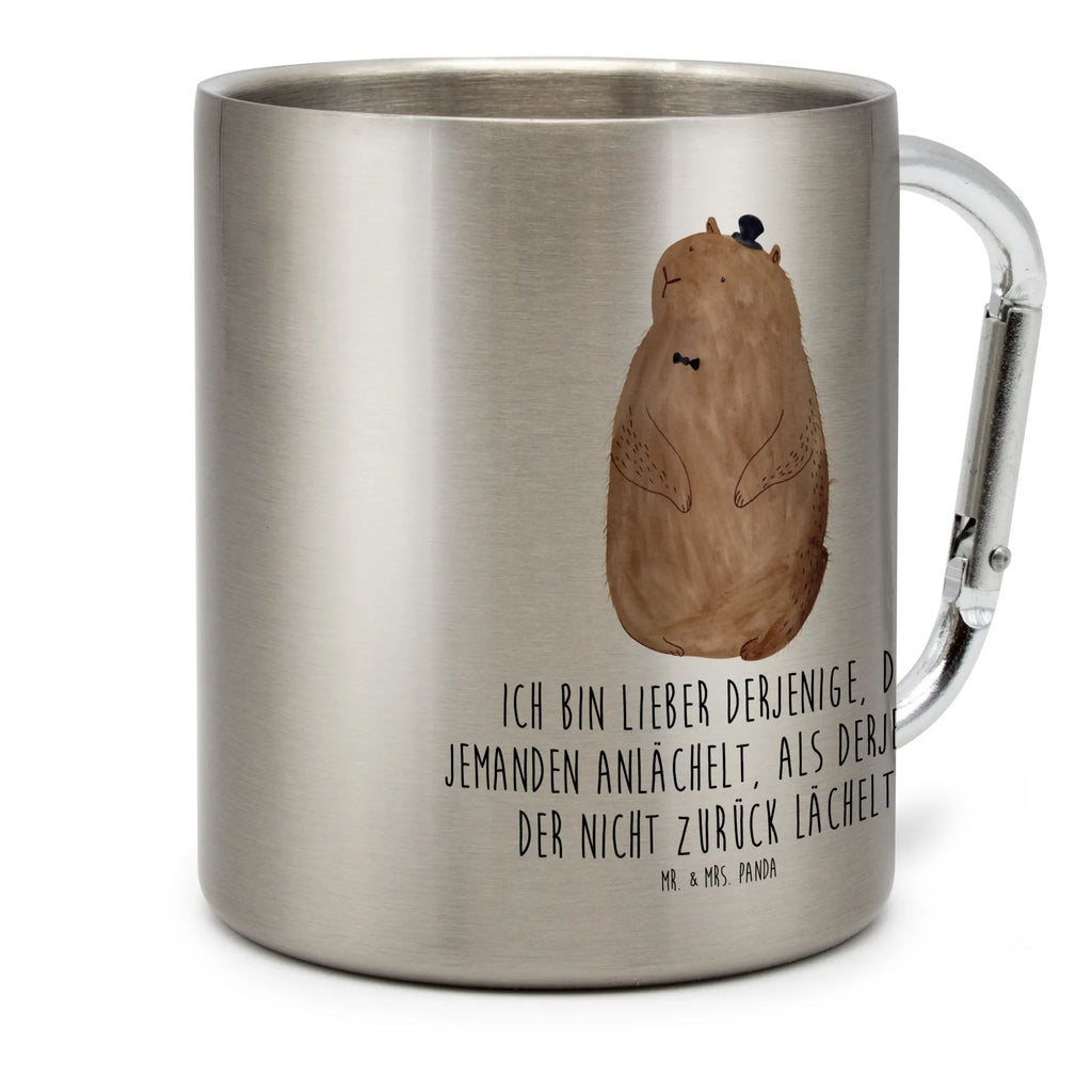 Edelstahlbecher Murmeltier Edelstahltasse, Karabiner, Edelstahlbecher, Outdoor, Camping, Tasse, Becher, Tiermotive, Gute Laune, lustige Sprüche, Tiere, Murmeltier, Knigge, Fröhlichkeit, Freundlichkeit, Respekt, Anstand