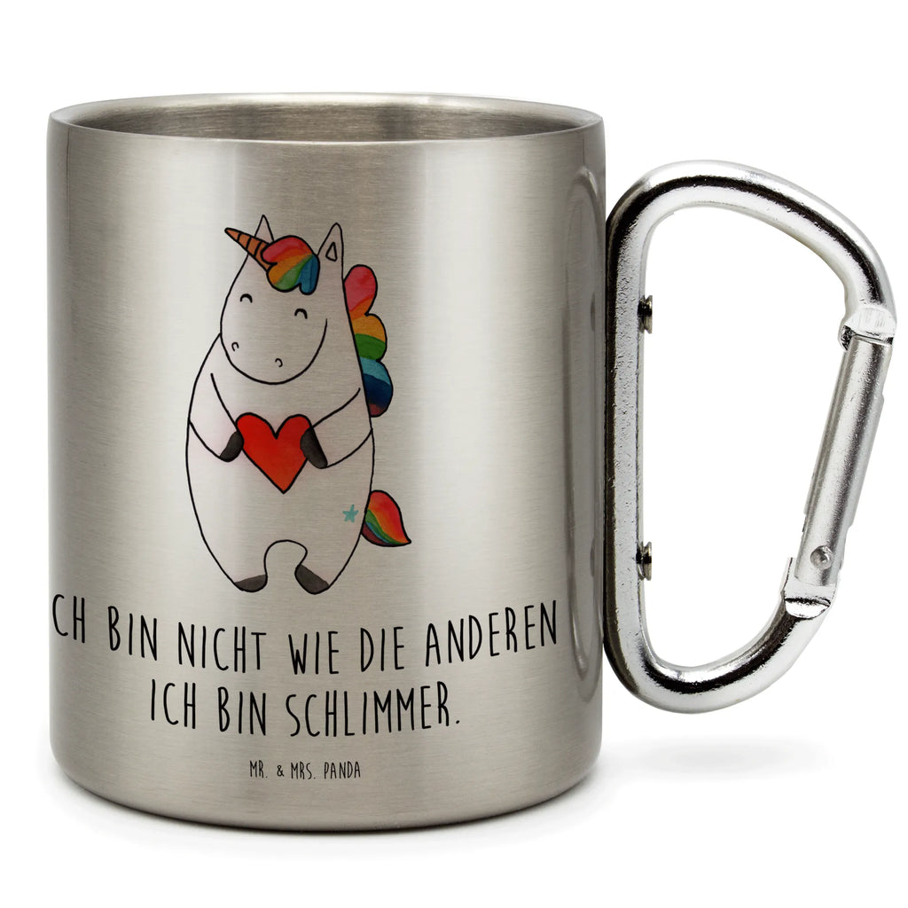 Edelstahlbecher Einhorn Herz Edelstahltasse, Karabiner, Edelstahlbecher, Outdoor, Camping, Tasse, Becher, Einhorn, Einhörner, Einhorn Deko, Pegasus, Unicorn, Herz, schlimm, böse, witzig, lustig, Freundin, anders, bunt