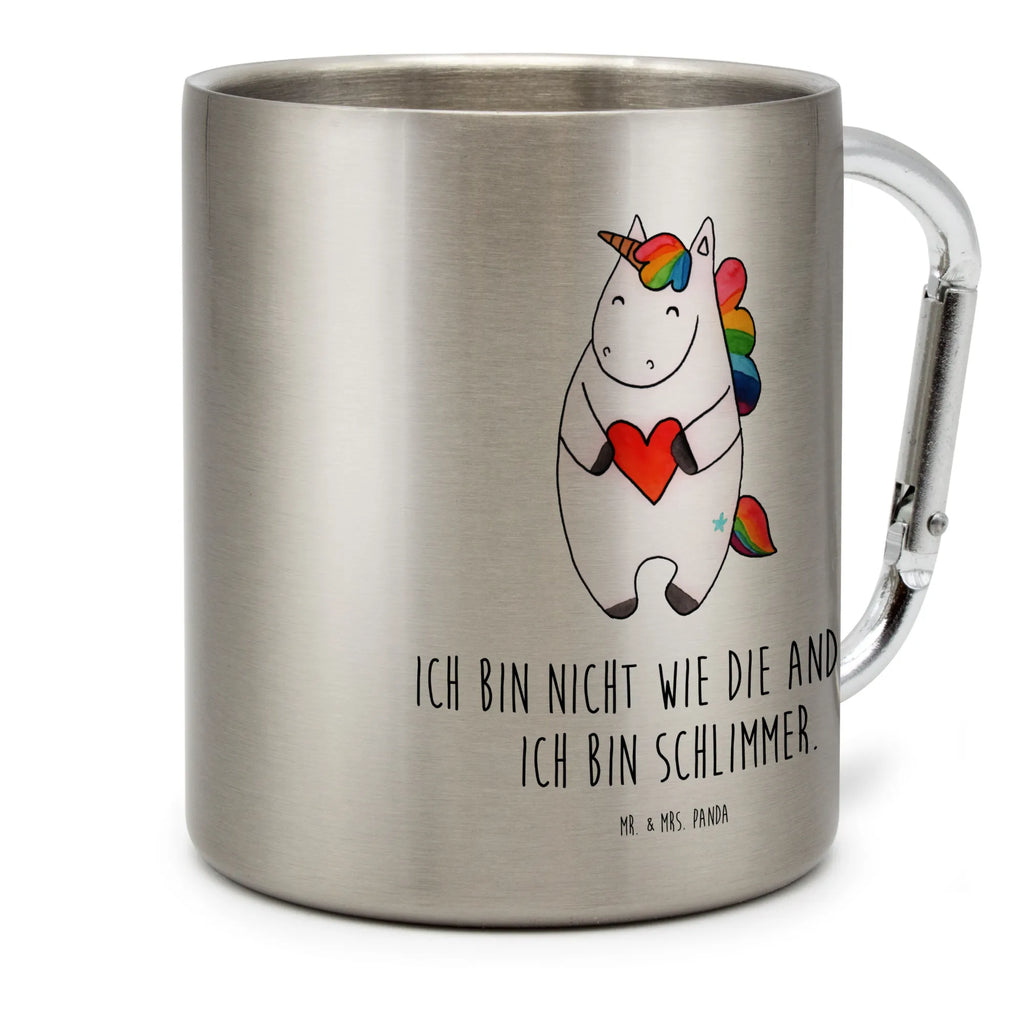 Edelstahlbecher Einhorn Herz Edelstahltasse, Karabiner, Edelstahlbecher, Outdoor, Camping, Tasse, Becher, Einhorn, Einhörner, Einhorn Deko, Pegasus, Unicorn, Herz, schlimm, böse, witzig, lustig, Freundin, anders, bunt