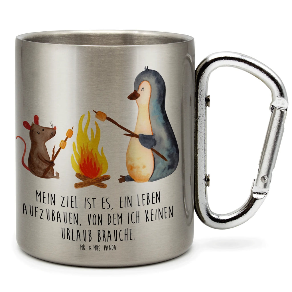 Edelstahlbecher Pinguin Lagerfeuer Edelstahltasse, Karabiner, Edelstahlbecher, Outdoor, Camping, Tasse, Becher, Pinguin, Maus, Pinguine, Lagerfeuer, Leben, Arbeit, Job, Motivation, Büro, Büroalltag, Lebensspruch, Lebensmotivation, Neustart, Liebe, grillen, Feuer, Marshmallows