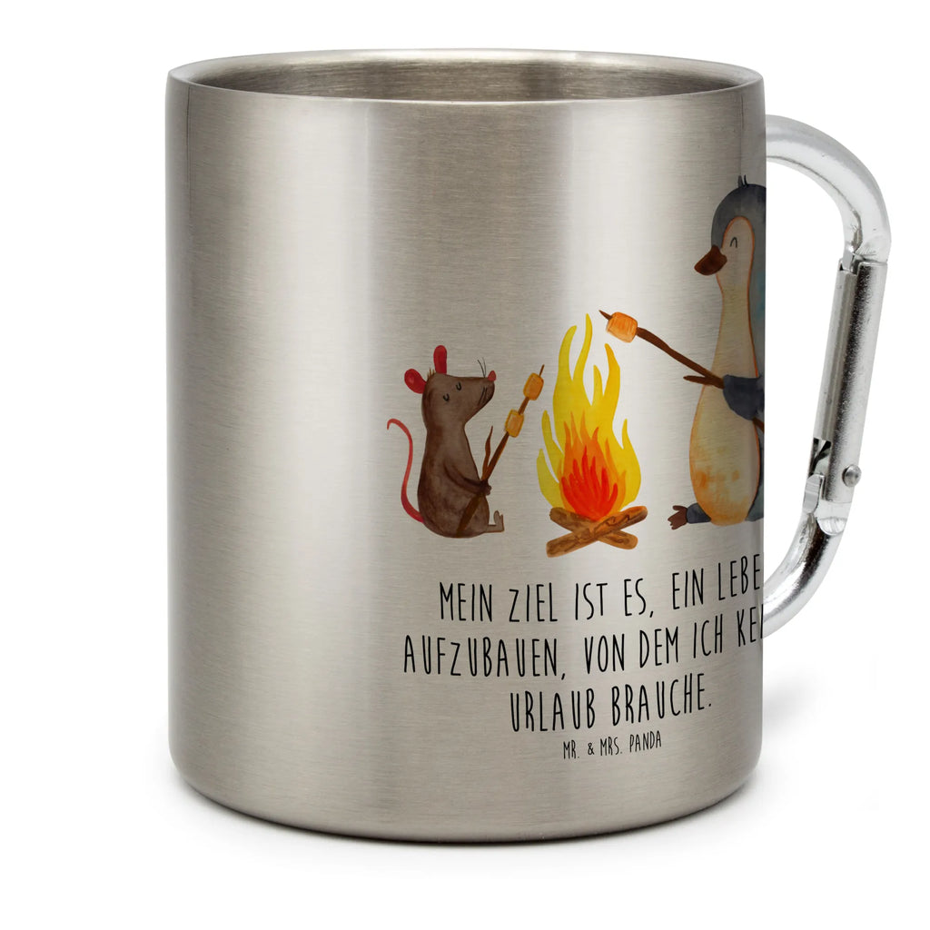 Edelstahlbecher Pinguin Lagerfeuer Edelstahltasse, Karabiner, Edelstahlbecher, Outdoor, Camping, Tasse, Becher, Pinguin, Maus, Pinguine, Lagerfeuer, Leben, Arbeit, Job, Motivation, Büro, Büroalltag, Lebensspruch, Lebensmotivation, Neustart, Liebe, grillen, Feuer, Marshmallows