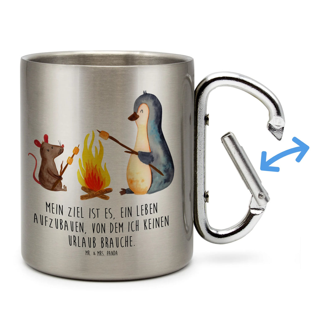 Edelstahlbecher Pinguin Lagerfeuer Edelstahltasse, Karabiner, Edelstahlbecher, Outdoor, Camping, Tasse, Becher, Pinguin, Maus, Pinguine, Lagerfeuer, Leben, Arbeit, Job, Motivation, Büro, Büroalltag, Lebensspruch, Lebensmotivation, Neustart, Liebe, grillen, Feuer, Marshmallows