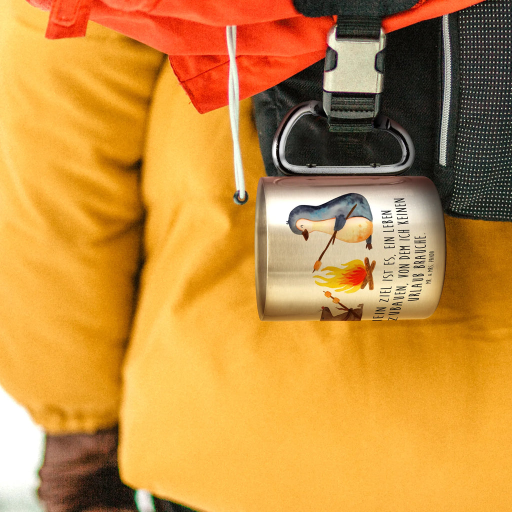 Edelstahlbecher Pinguin Lagerfeuer Edelstahltasse, Karabiner, Edelstahlbecher, Outdoor, Camping, Tasse, Becher, Pinguin, Maus, Pinguine, Lagerfeuer, Leben, Arbeit, Job, Motivation, Büro, Büroalltag, Lebensspruch, Lebensmotivation, Neustart, Liebe, grillen, Feuer, Marshmallows