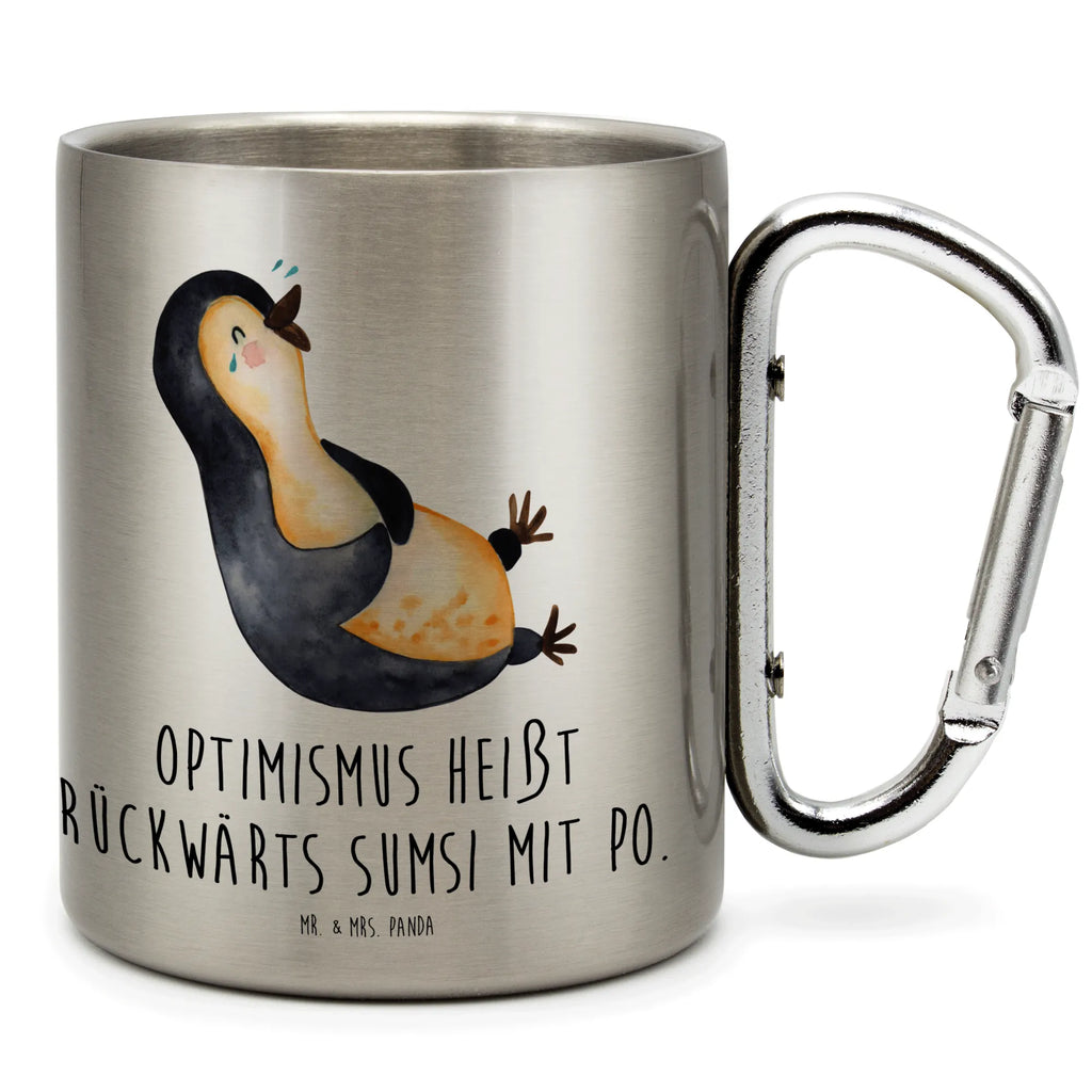 Edelstahlbecher Pinguin lachend Edelstahltasse, Karabiner, Edelstahlbecher, Outdoor, Camping, Tasse, Becher, Pinguin, Pinguine, lustiger Spruch, Optimismus, Fröhlich, Lachen, Humor, Fröhlichkeit